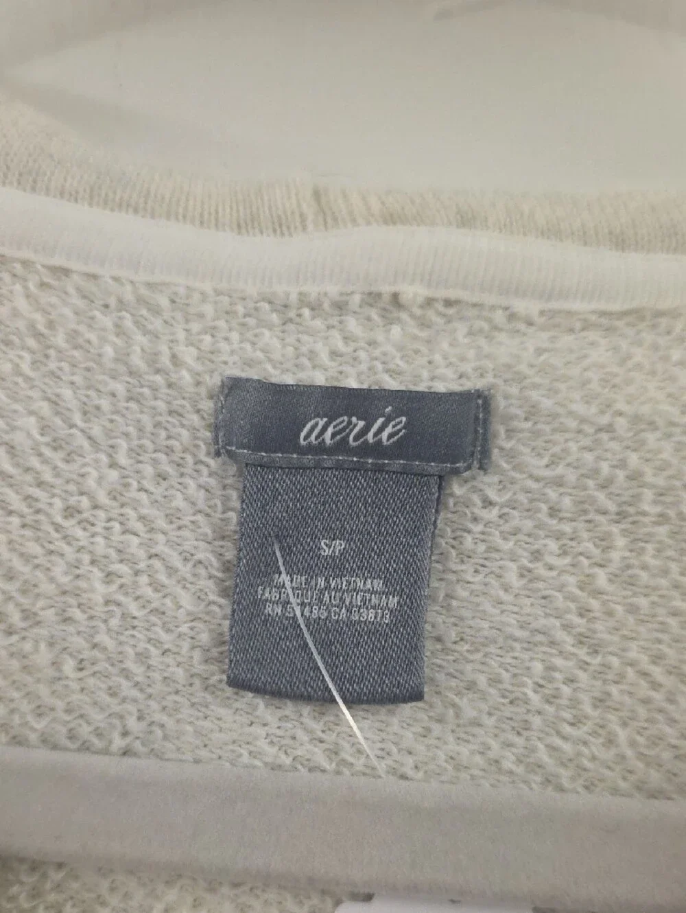 Aerie Ivory Heather Full Zip Hoodie Glitter Drawstrings Logo Size Small